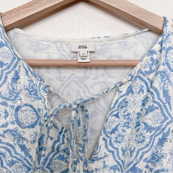 River Island Womens Xsmall Paisley Boho Slit Neck Long Sleeve Dress - Picture 9 of 14